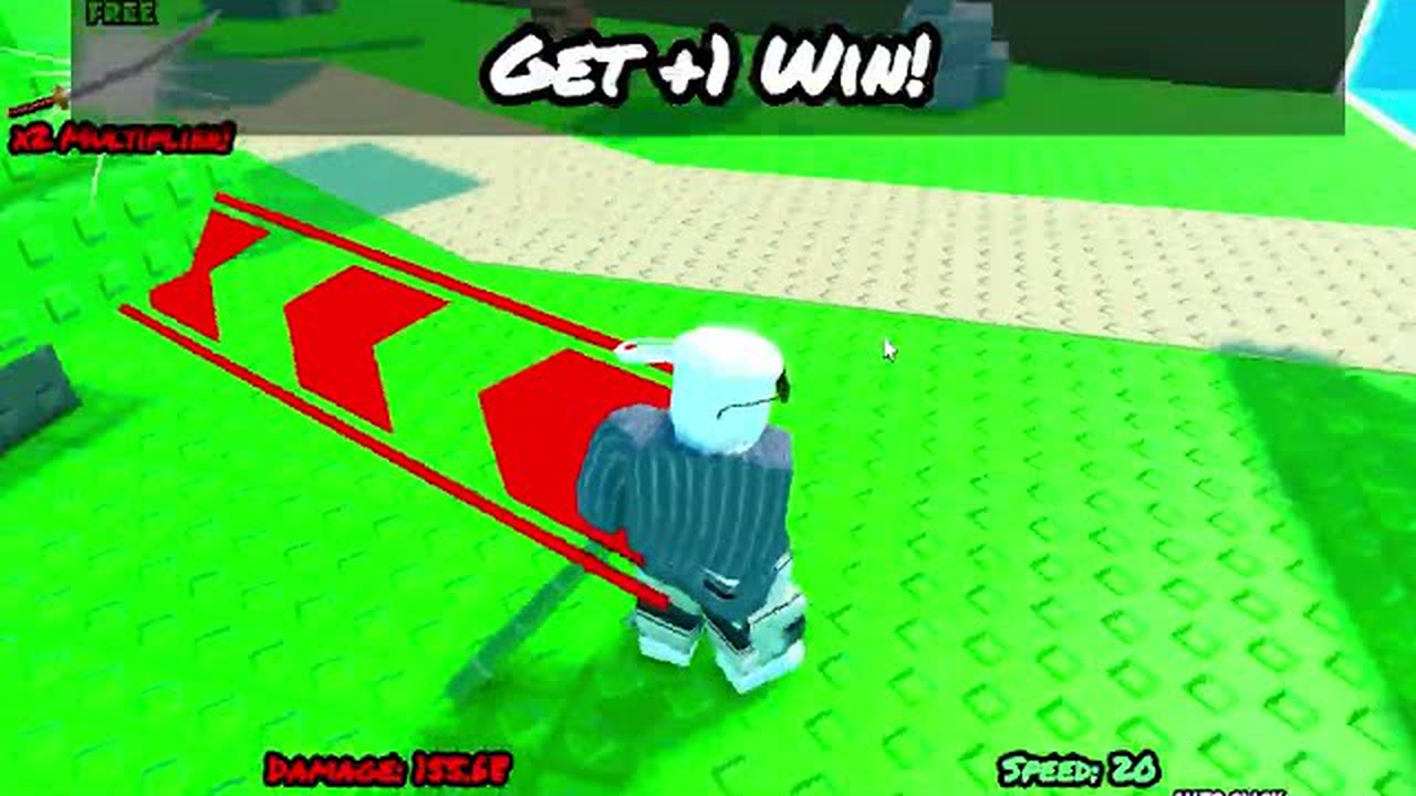 Outdoor win pad in +1 Katana Evolution with Get +1 Win arrows, damage, and speed